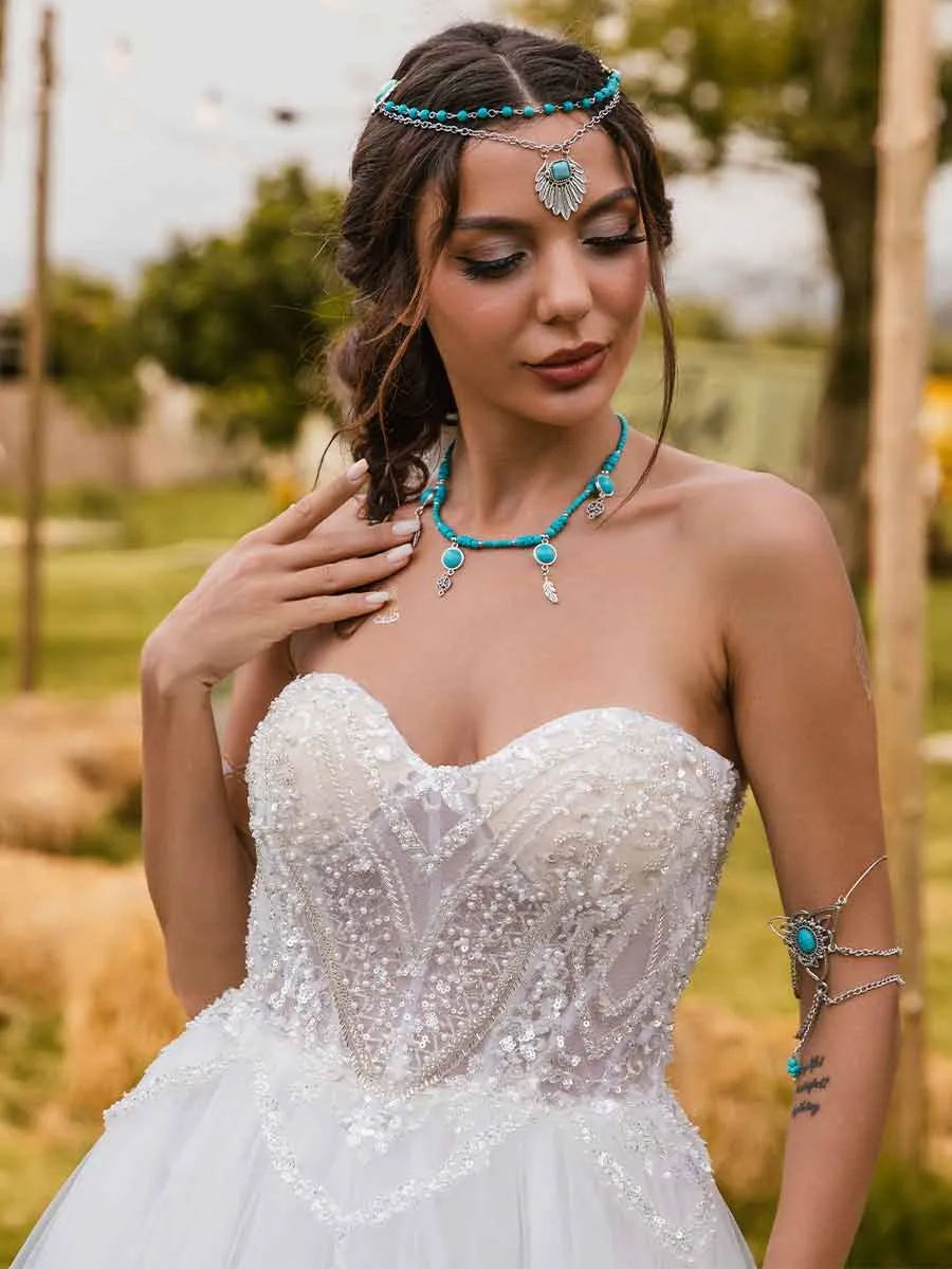 A Line Wedding Dresses Sweetheart Neckline Tulle Strapless