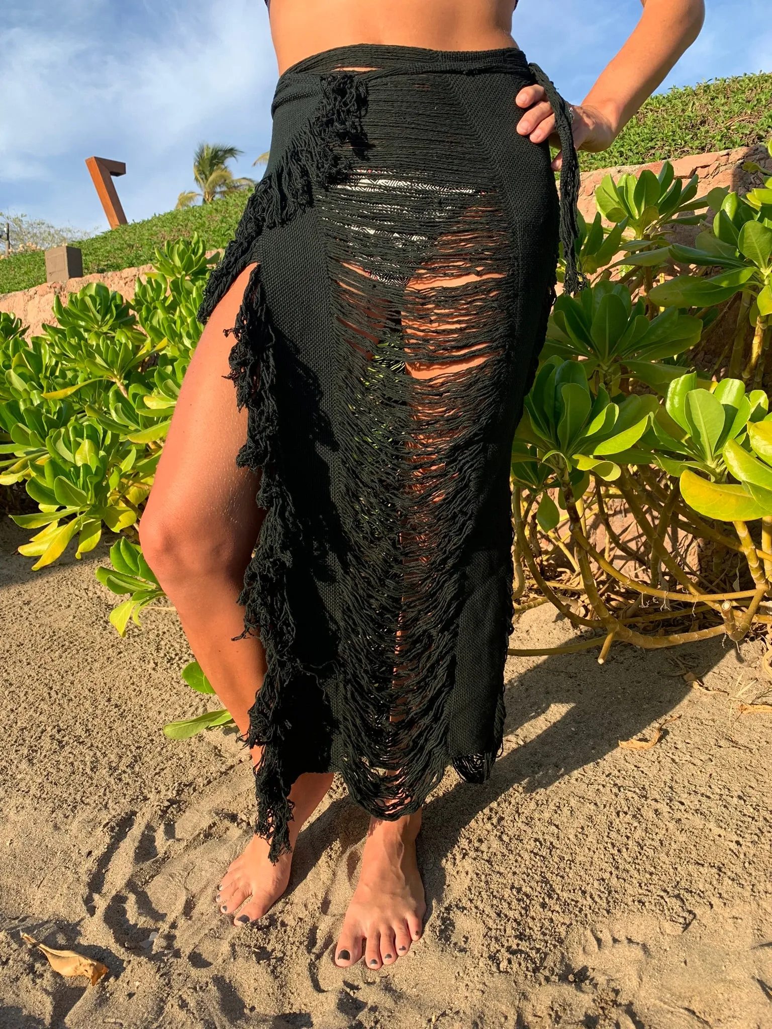 Black Open Weave Sarong