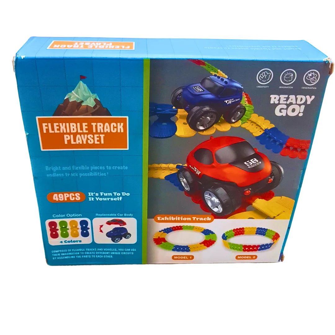 Flexible Track Playset – 49-Piece DIY Car Racing Track with 2 Vehicles | Creative Track-Building Toy for Kids (Ages 3 )