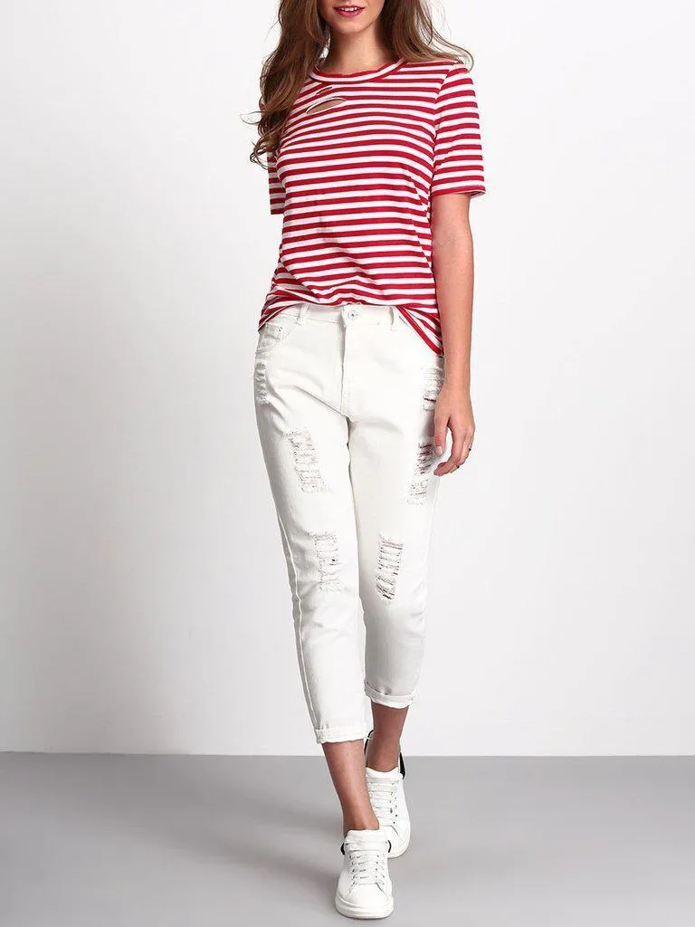 Frayed Ripped Capri Jeans