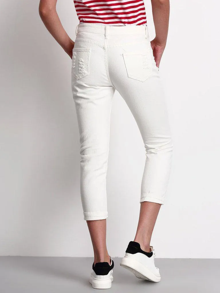 Frayed Ripped Capri Jeans