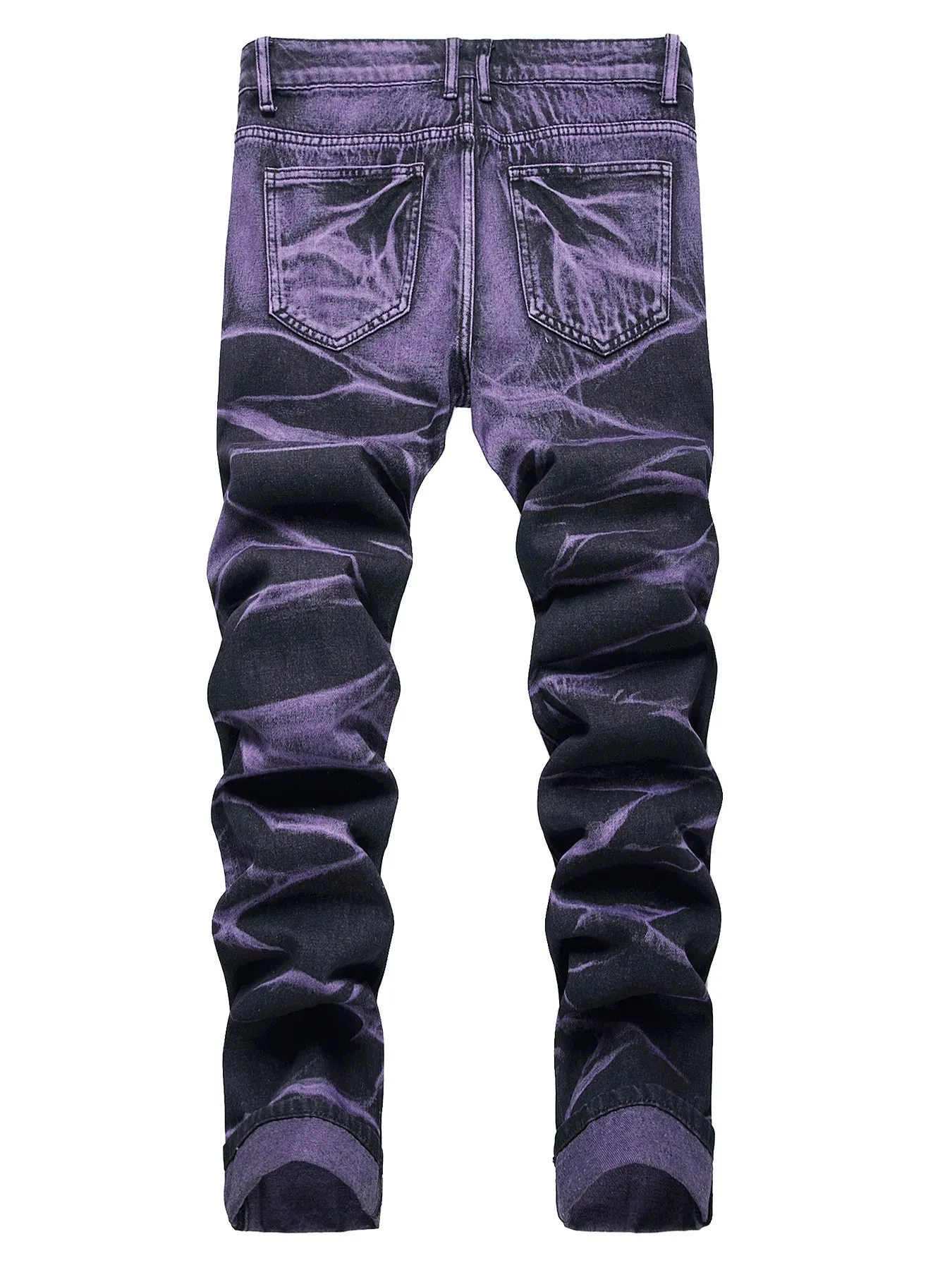 High Street Ripped Jeans for Men Four Seasons Casual Denim Pants Personalized Purple Black Straight Jeans Fashion Youth Trousers