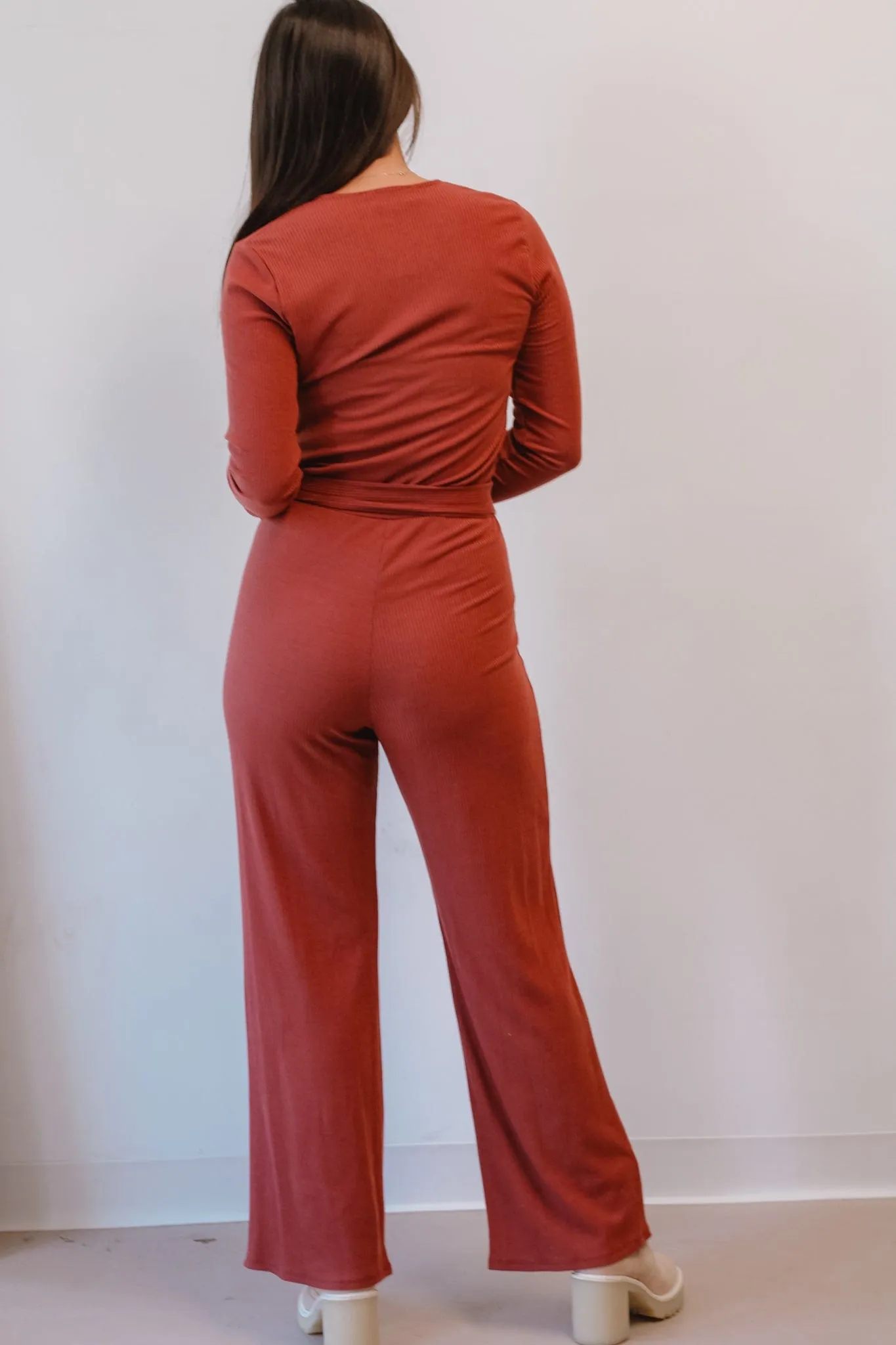 Mahogany Surplice Rib Jumpsuit