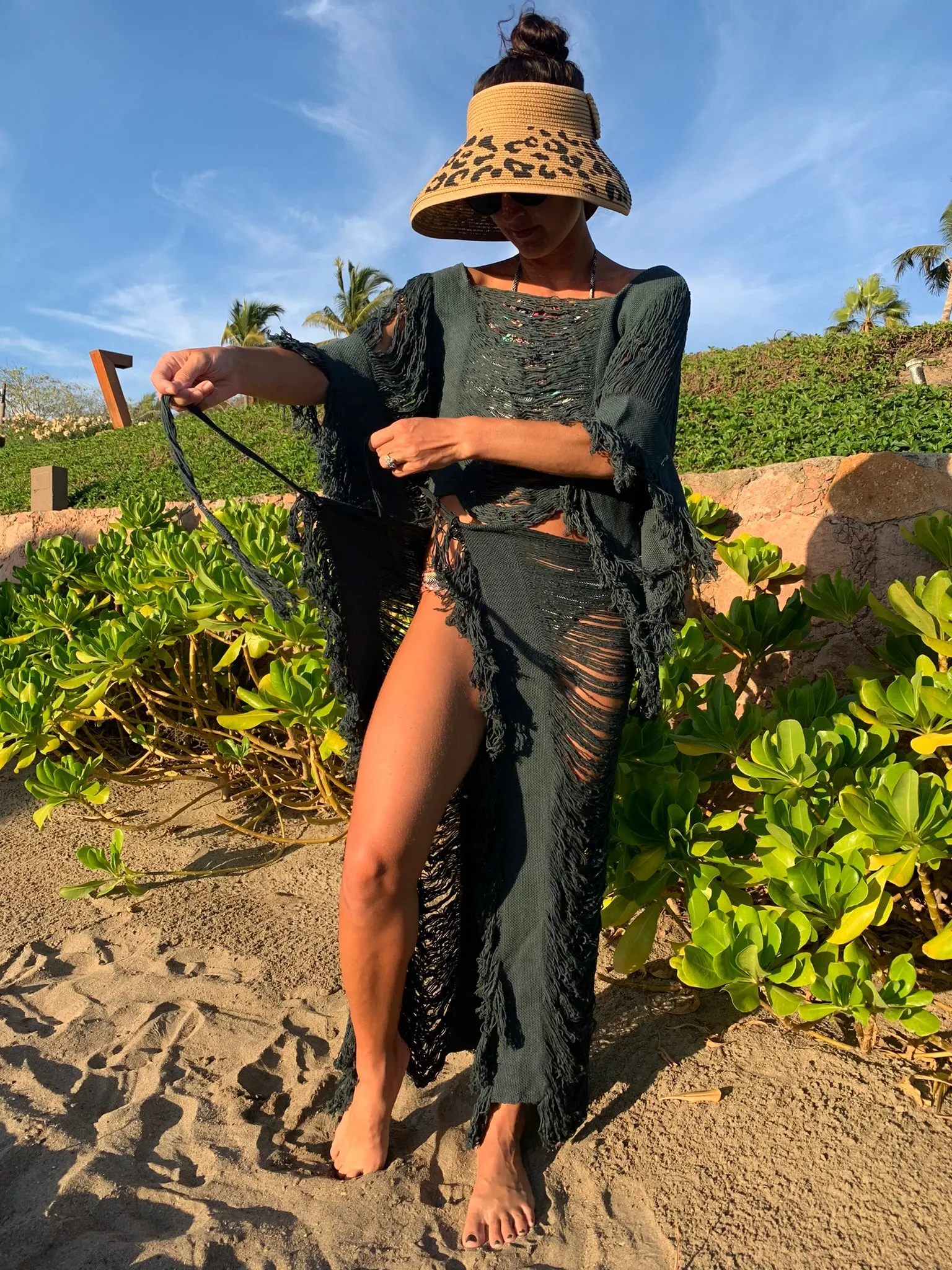 Olive Open Weave Sarong Set