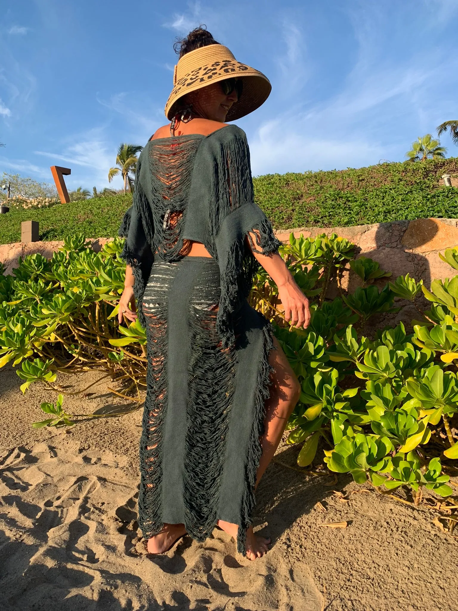 Olive Open Weave Sarong Set