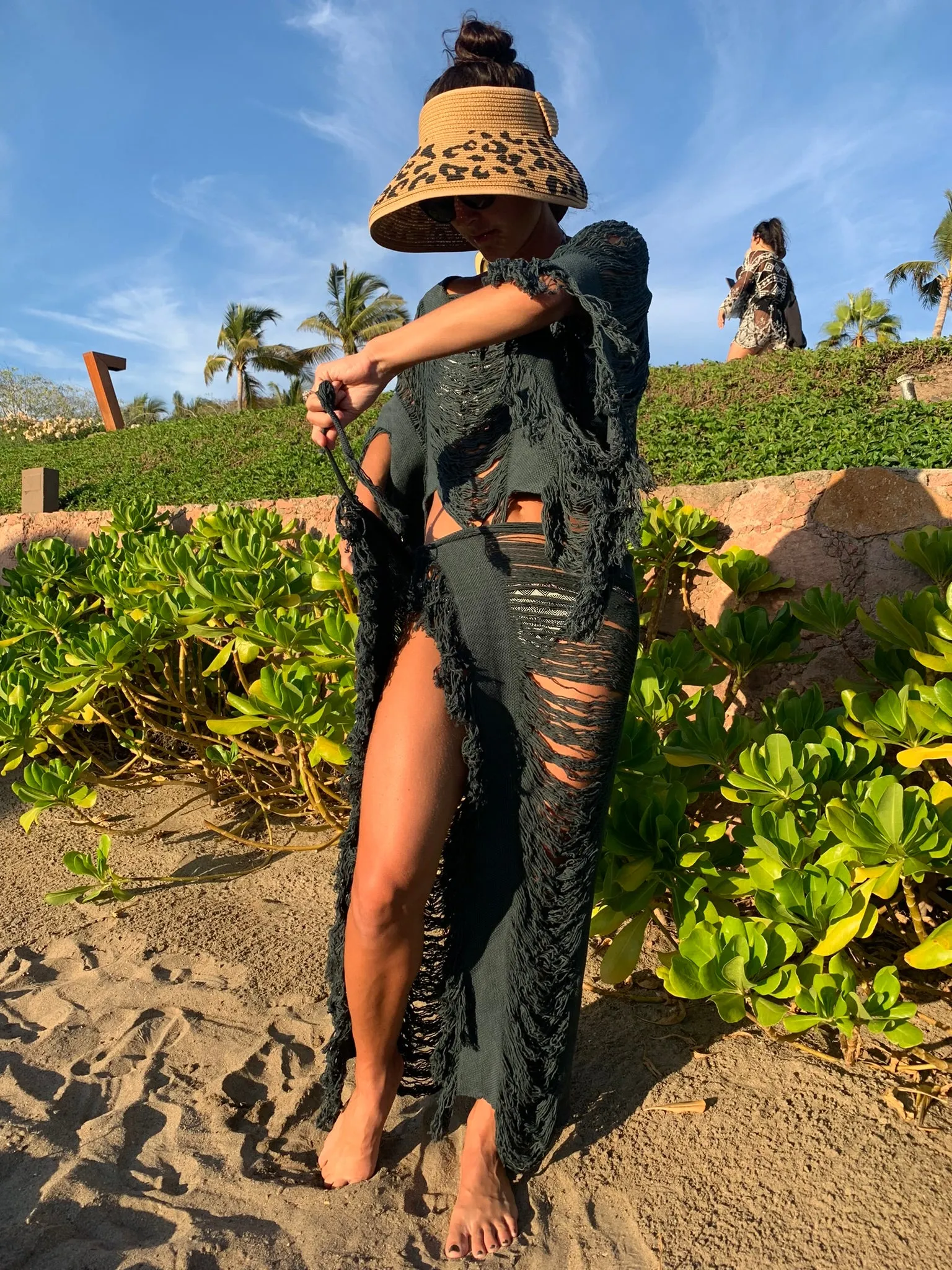 Olive Open Weave Sarong Set