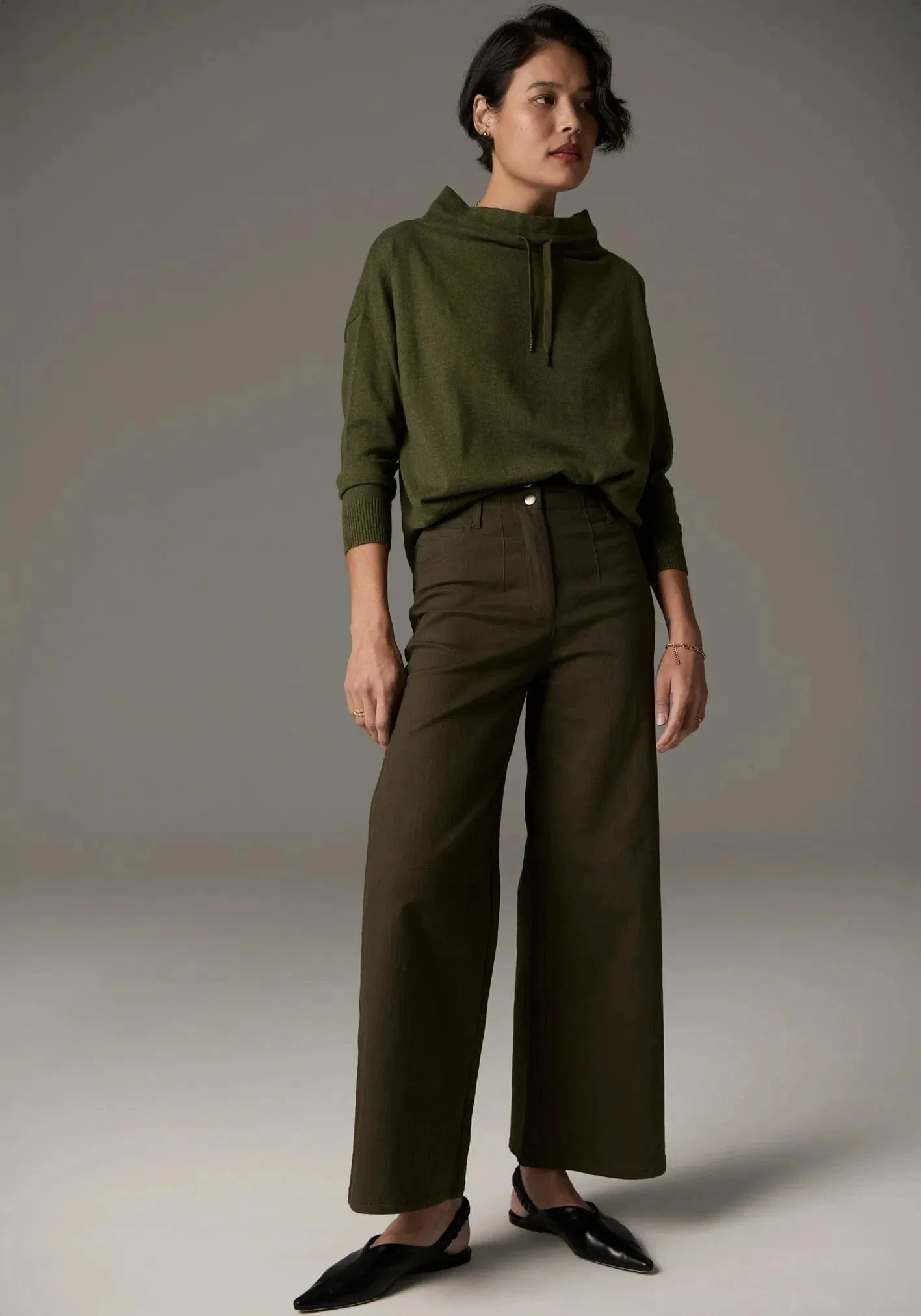 POL Clothing  Lauren Wide Leg Jean Khaki