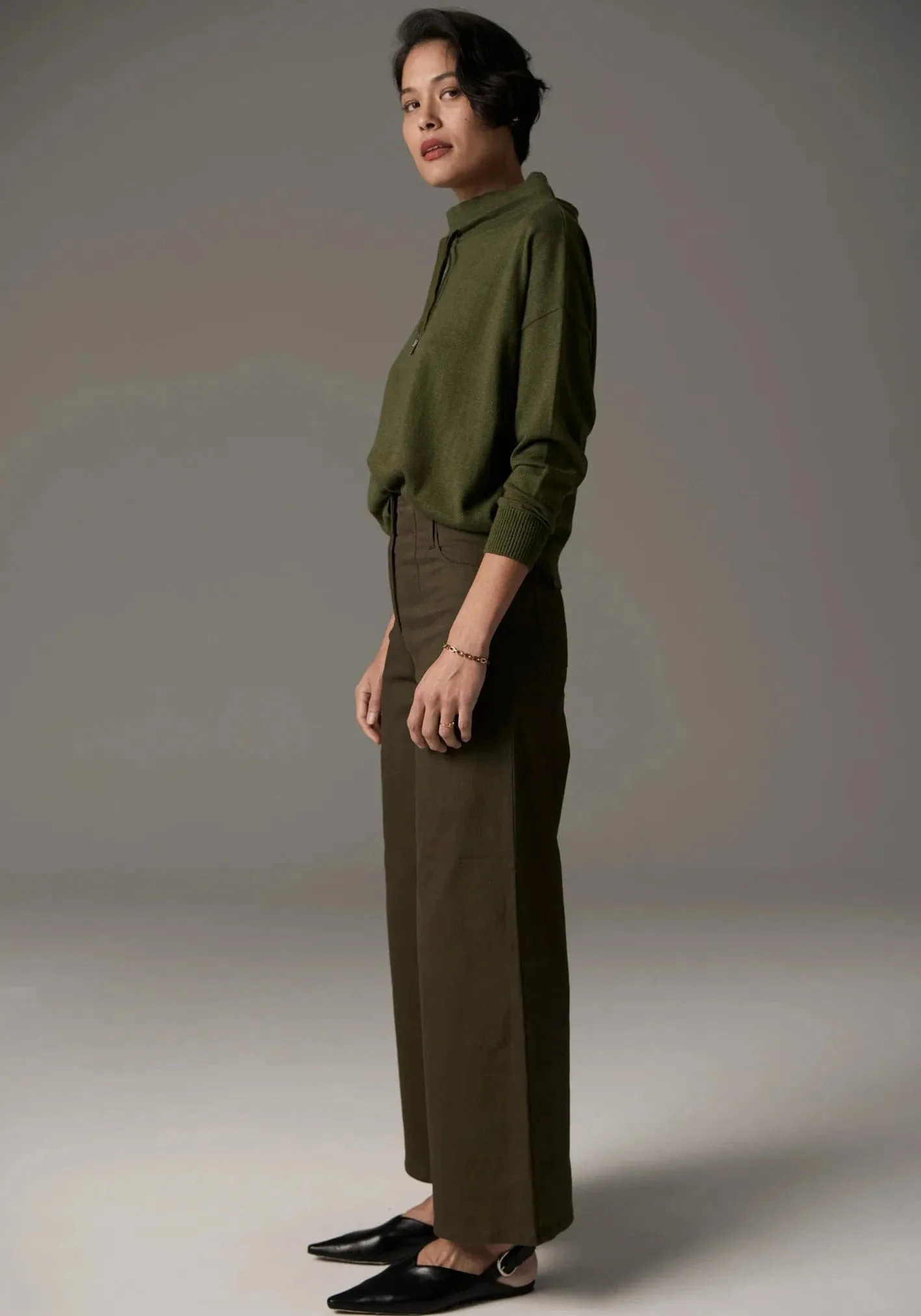 POL Clothing  Lauren Wide Leg Jean Khaki