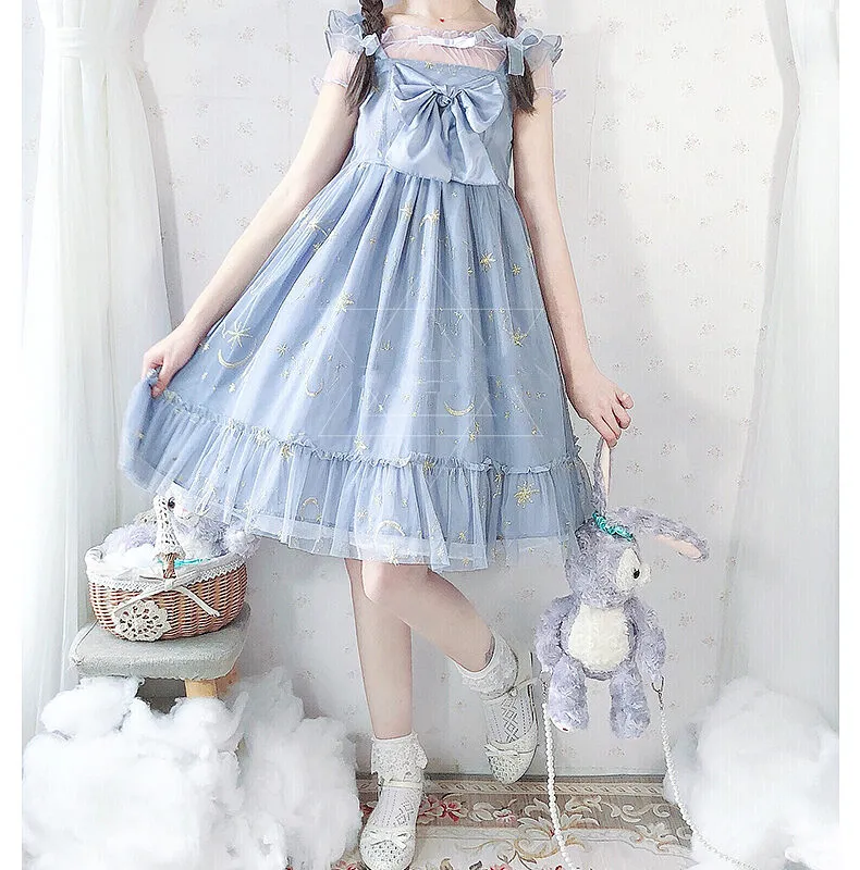 Sweet Blue Polyester Sleeveless Lolita Dress
