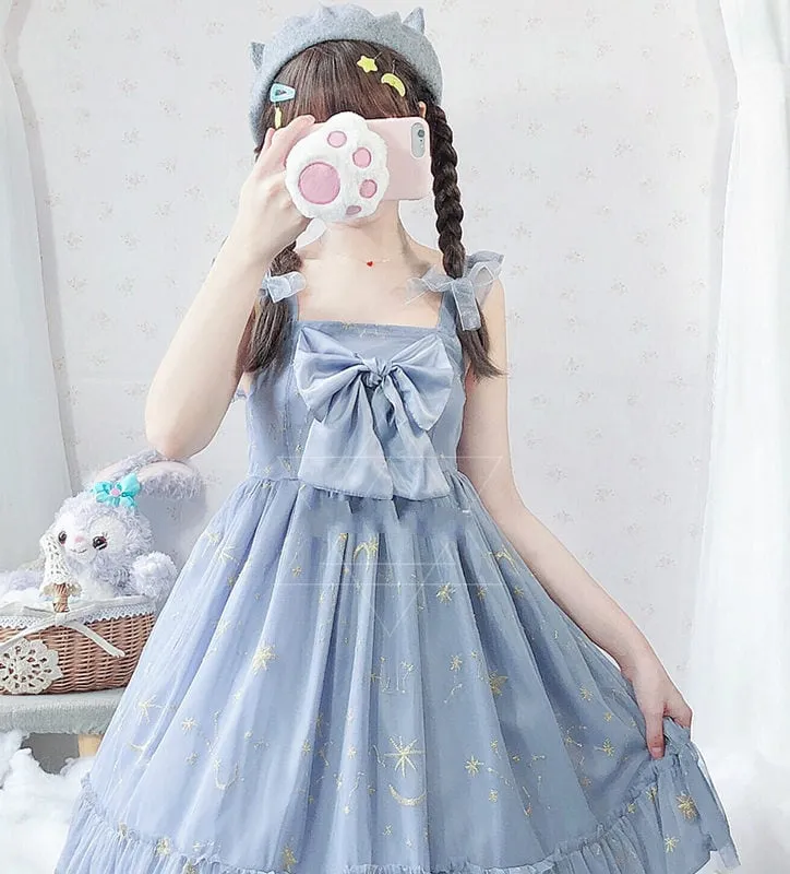Sweet Blue Polyester Sleeveless Lolita Dress