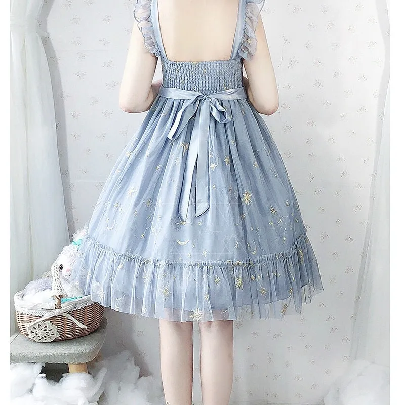 Sweet Blue Polyester Sleeveless Lolita Dress