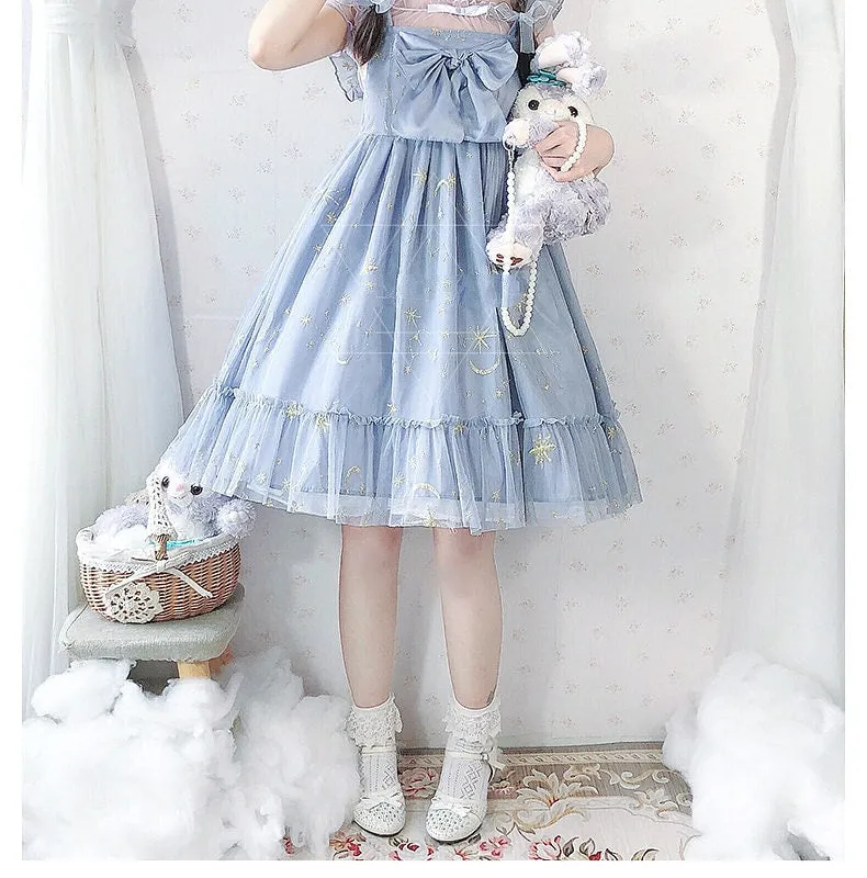 Sweet Blue Polyester Sleeveless Lolita Dress