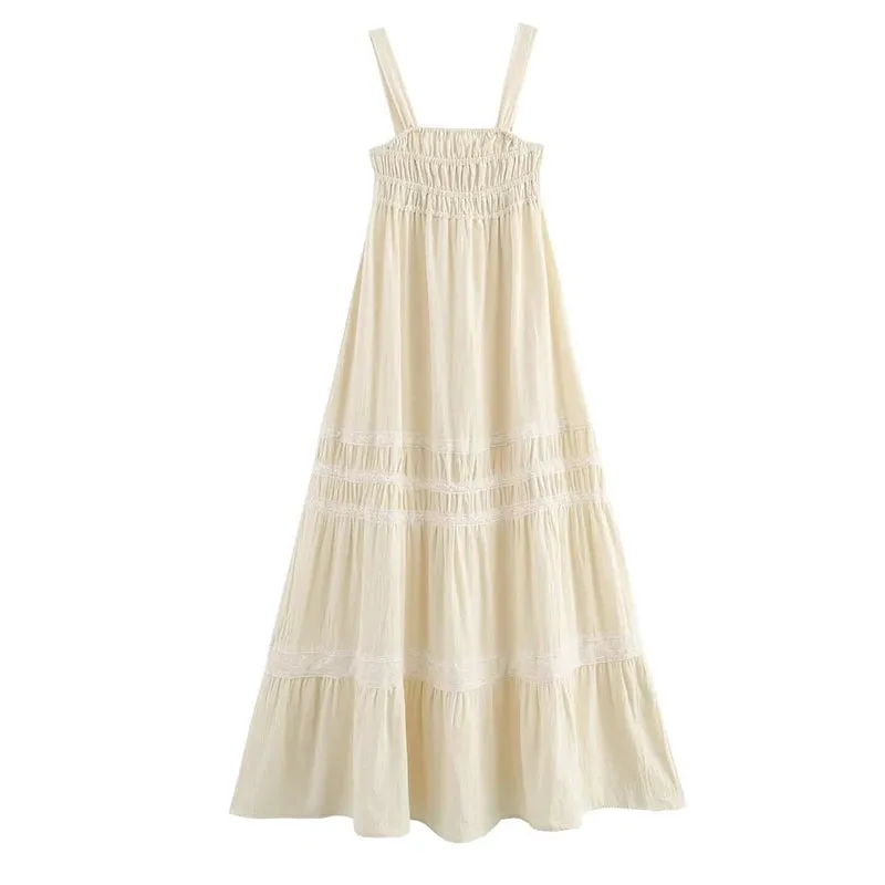 UAKISS  -  Casual Sleeveless Suspender Pleated Maxi Dress Women Chic Solid High Waist Dress Ladies Elegant A-line Loose Party Dresses